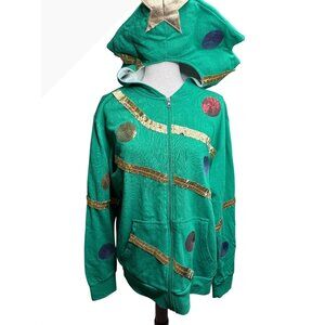 Mad Engine Ugly Christmas Sweater Novelty Tree Hoodie Star Ornament Zipper MM